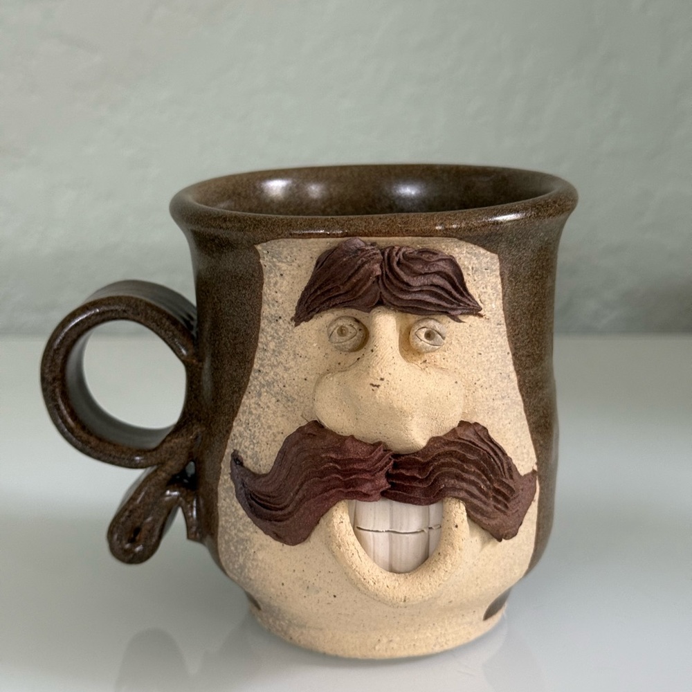 Decorative Pottery Mug Old Mans Face
Thick Eyebrows Mustache & Teeth